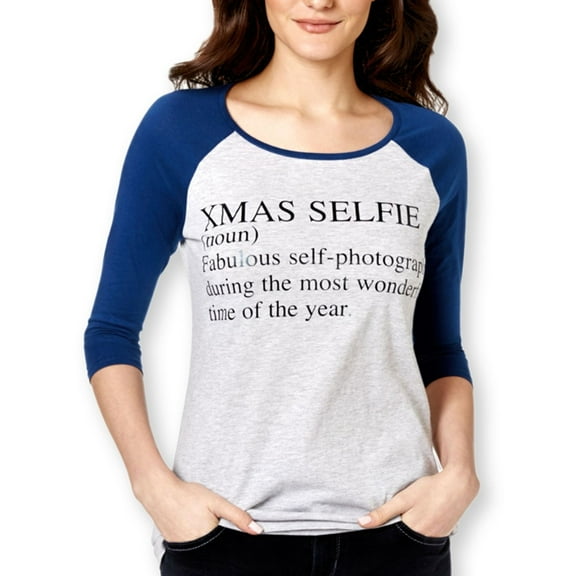 Pretty Rebellious Clothing Womens Xmas Selfie Graphic T-Shirt, Grey, Juniors, Medium