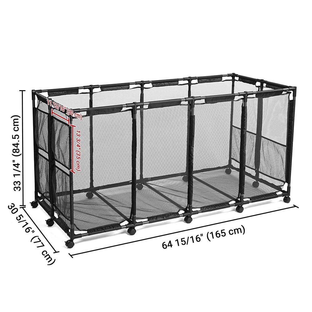 Yescom 65" XXX-Large Metal Frame Pool Toy Organizer – Heavy-Duty Rolling Mesh Bin with 12-Wheel Stability System in Black