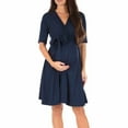 thumbnail image 3 of Jinhomg 2025 Casual Maternity Dress for Women Fall Comfy Mid Sleeve V Neck Dress Swing Solid Color Midi Pregnancy Dress Navy L, 3 of 4