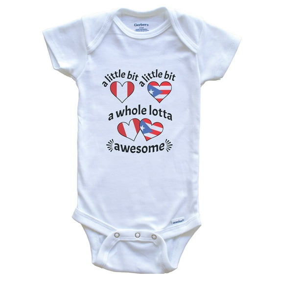 A Little Bit Peruvian Puerto Rican Peru Puerto Rico Heart Flags Baby Bodysuit, 0-3 Months White