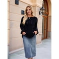 thumbnail image 4 of Women Shirts Knit Off-Shoulder Sweater Long Sleeve Crochet Hollow Out Boho Chic Pullover Black L, 4 of 10