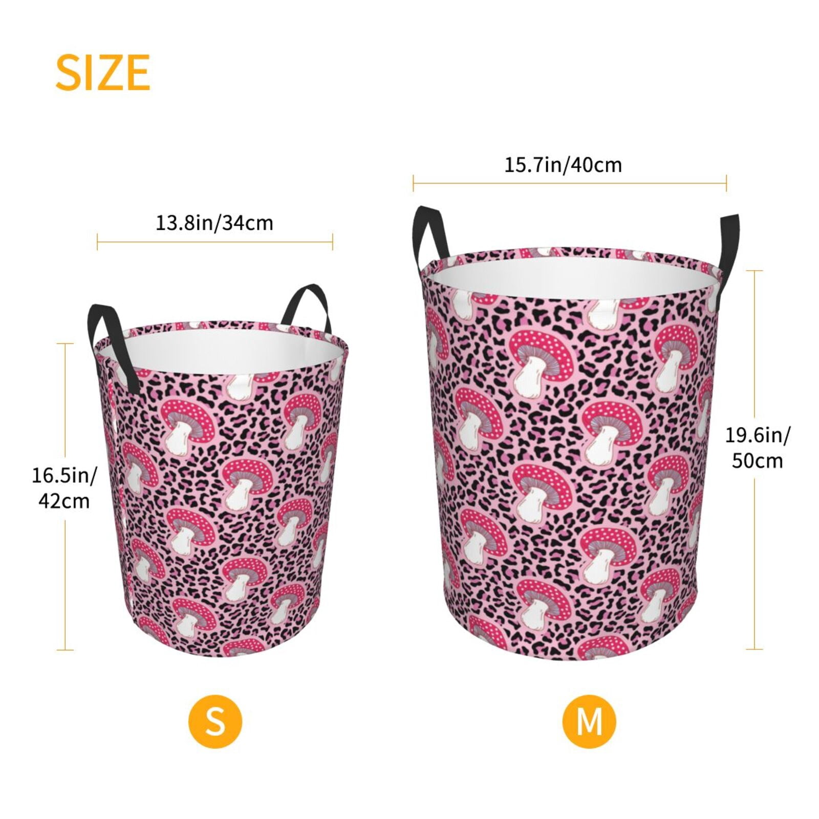 Large Laundry Basket with Handles - Pink Leopard Print Mushroom Kids Baby Dirty Clothes Laundry Hamper for Bedroom Aesthetic