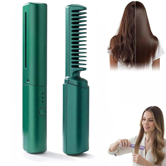 LOUQIBINE Ceramic Hairdressing Comb 2-in-1 Cordless Curling Iron, 3 Heat Settings USB Rechargeable Styling Tool for Smooth Frizz-Free Hair, Travel-Friendly Design for All Hair Types