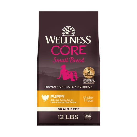 Wellness CORE Puppy Dry Dog Food, Small Breed, Grain Free, High Protein, Natural, Turkey & Salmon Recipe, (12-Pound Bag)