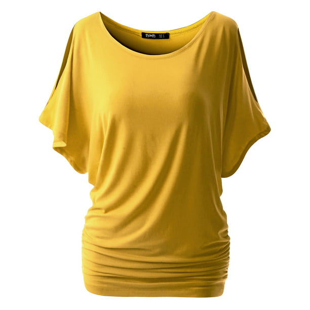 Doublju Womens Short Sleeve Dolman Drape Loose Fit Tunic Top(Plus Size ...