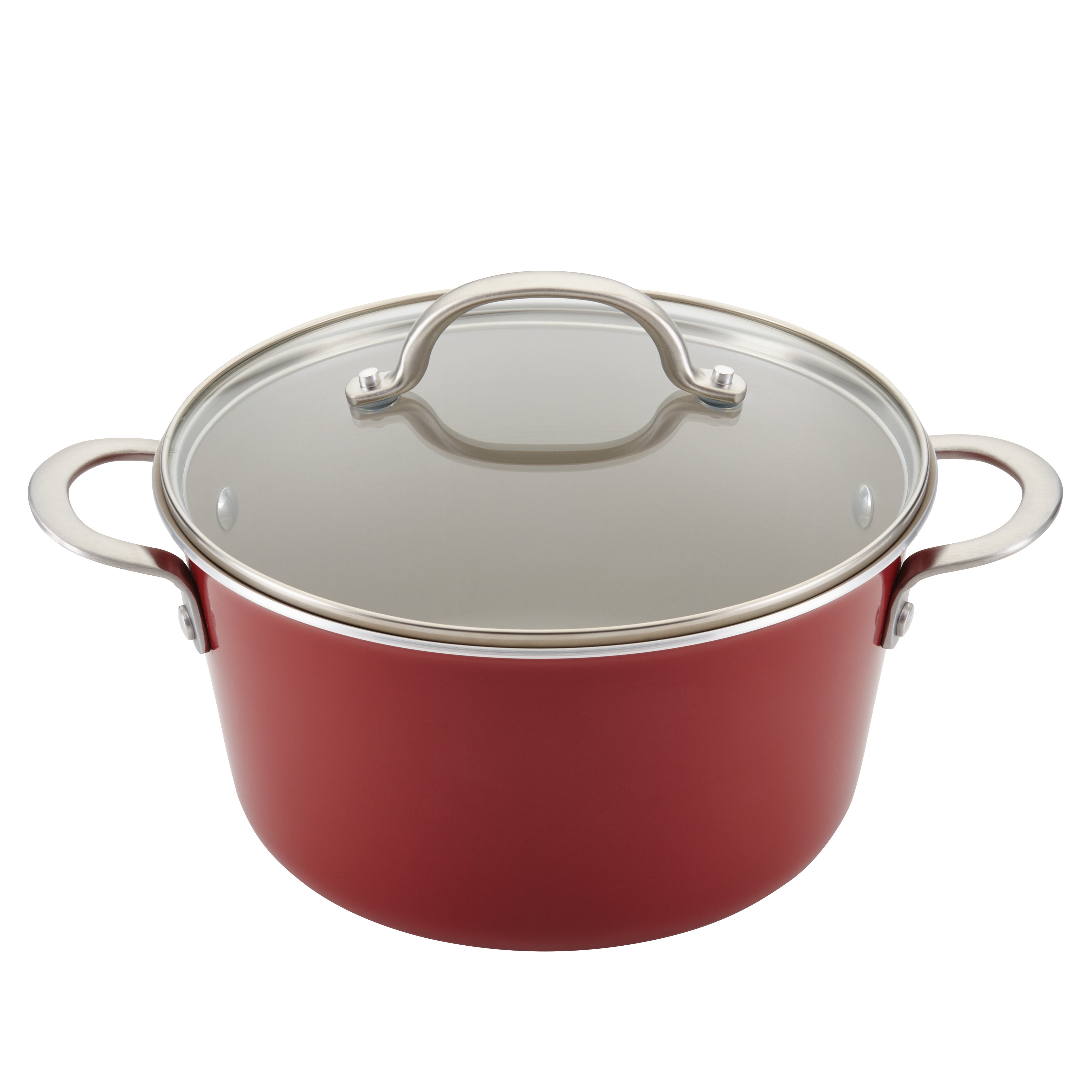 Ayesha Curry Home Collection 9 Pc Porcelain Enamel Nonstick Cookware Pots and Pans Set, Sienna Red