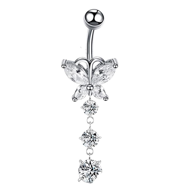 Stainless Steel Belly Button Rings Butterfly Curved Piercing Dangle Navel Decor_Särskilda gåvor:Silver/Butterfly Great Gift