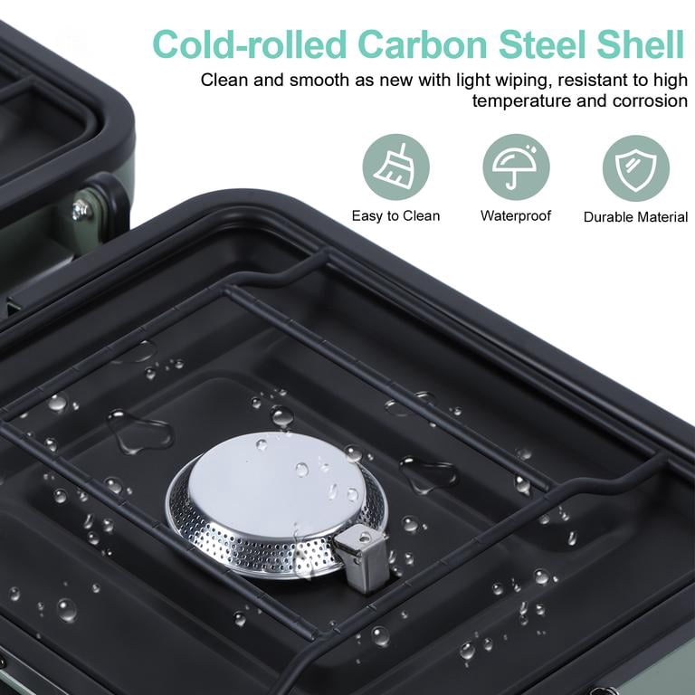 2 Burner Camping Stove with Windshield, 20000 BTU Propane Camp Stove, Portable Folding Gas Stove, Camping Essentials Gear Includes Frying Pan,Carry Bag, Green