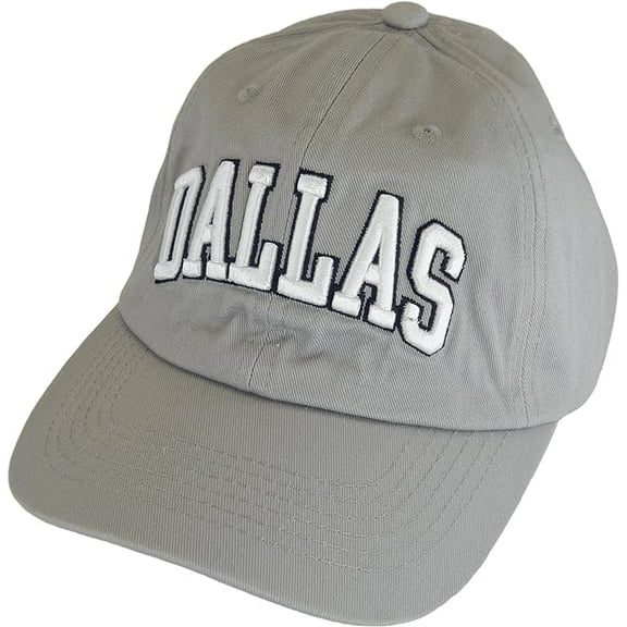 Dallas City Name Buckle Back Adjustable Cotton Baseball Cap (Gray/White Script)