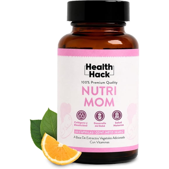 Nutrimom Suplemento Prenatal Health Hack con Ácido Fólico Colágeno Vitaminas y Minerales 60 Cápsulas Veganas