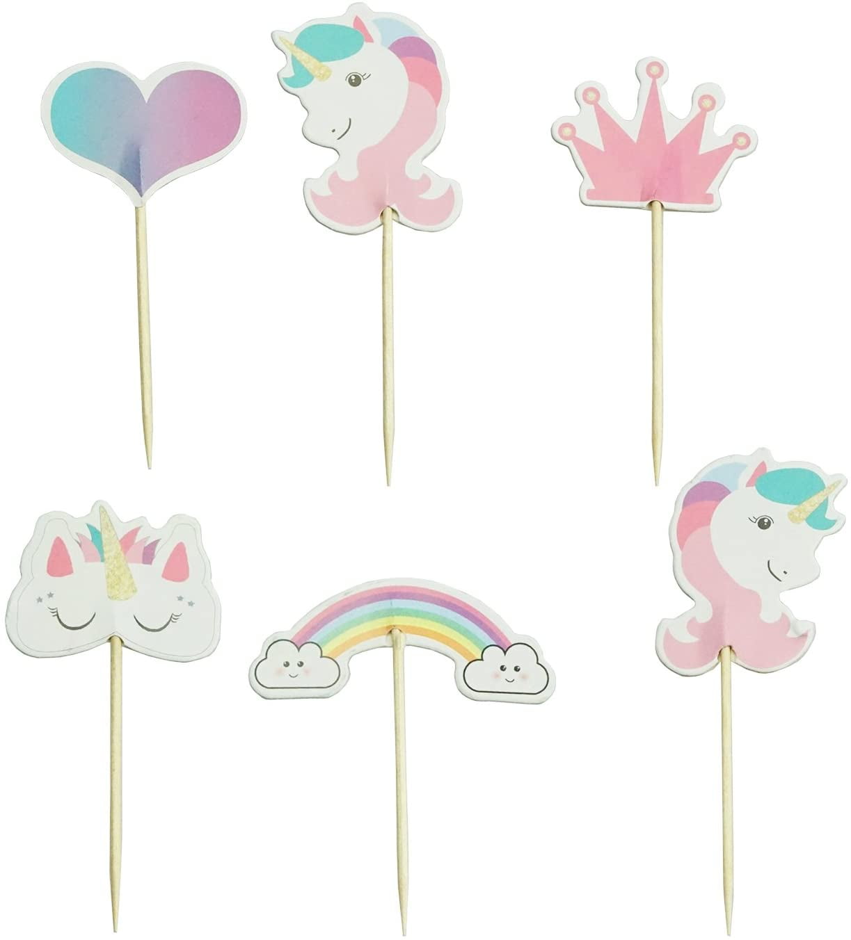 unicorn cupcake toppers rainbow heart crown cake toppers themed party decorative 24pcs pink walmart com
