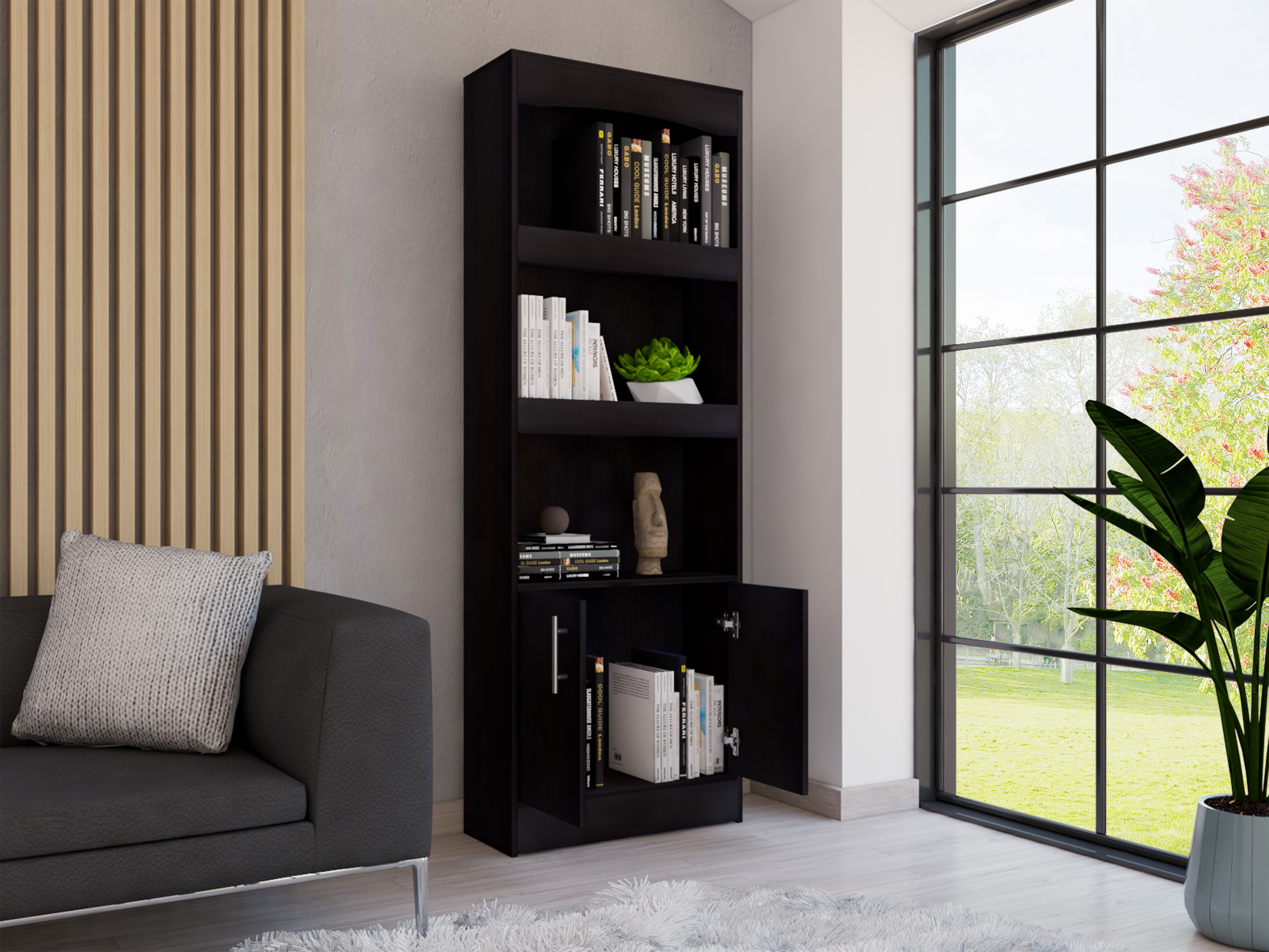 CoSoTower Bookcase Denver, Metal Hardware, Black Wengue Finish