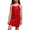 thumbnail image 4 of MEZZALL Sequin Girls Dress Adjustable Spaghetti Strap Pencil Midi Bodycon Party Gown With Shiny Glitter For Teen Junior Youth Formal Events Evening Birthday Crew Neck Solid Color Child Sundress, 4 of 4