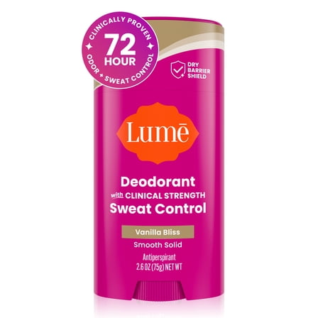 Lume Deodorant Plus Sweat Control -  Smooth Solid Stick - Clinical Strength Antiperspirant - Vanilla Bliss - 2.6oz