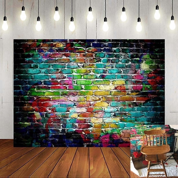 Colorful Brick Wall Photography Backdrop 5x3ft Graffiti Backdrops Children Portrait Photo Background Studio Booth Birthday Party Decor Photoshoot