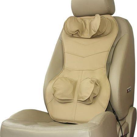 Epulse Car Seat Back and Neck Massager Cushion Dual Vibration Air Pressure with 3 Massage Modes (Beige) Universal Fit 12V DC for Cars, Trucks, Travel, Long (Best Seat Cushion For Long Drives)