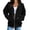 Black, variant on Women Full Zip Drawstring Hoodie Chest Patch Pocket Drop Shoulder Loose Casual Jacket with Kangaroo Pockets