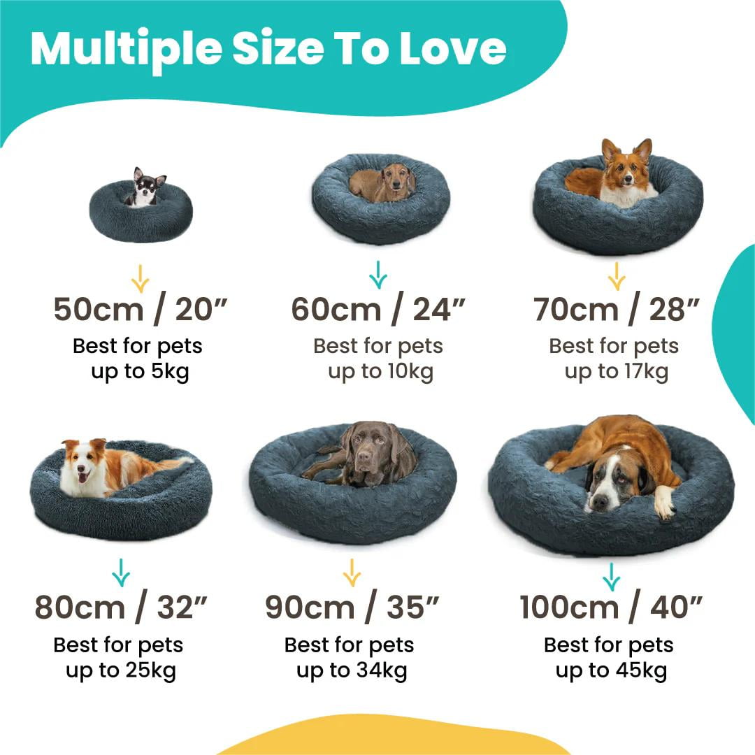 Calming Dog Bed for Medium Dogs - Donut Washable Medium Pet Bed, 30 inches Anti-Slip Round Fluffy Plush Faux Fur Cat Bed, Fits up to 45 lbs Pets