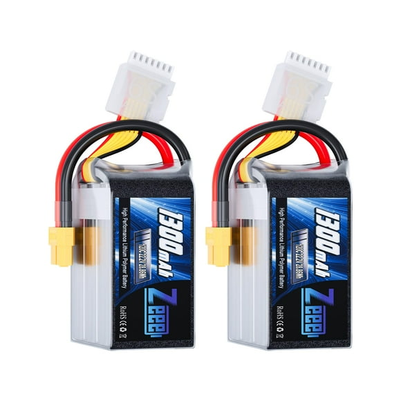 Zeee Batterie 6S Lipo 1300mAh 22.2V 120C avec Prise XT60 Batterie au Graphène RC pour Drone FPV Quadricoptère Hélicoptère Avion RC Bateau Voiture Modèles de Course (2 P