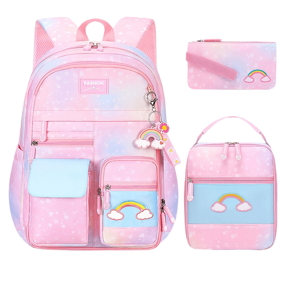 Backpacks for Girls, 3PCS Girls Backpack with Lunch Box Pencil Set, Lightweight Bookbag for Kids, Teens, Elementary Middle High College School Student