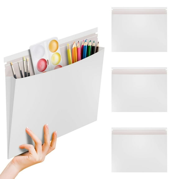 Abc Pack & Supply Gusseted Rigid Striped Paperboard Self-Adhesive Flat Mailers, 12.5" x 9.5" x 1", White, 100 Count