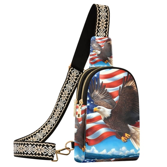 ALAZA Eagle American Flag Sling Bag for Women Men Waterproof Crossbody Chest Bags