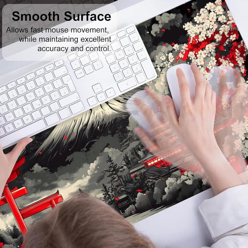 HELLOYOUNG 40x90cm Japanese Abstract Art Mouse Pad, Rectangular Gaming Mouse Mat, Non-Slip Rubber Base, Waterproof Surface for Office Home Desk, Premium Stitched Edges, Ideal Christmas Gift