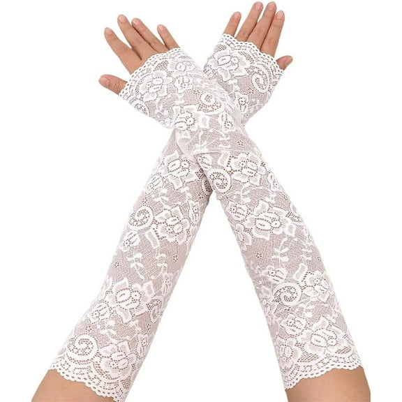 2pairs Polyester Lace Long Sun Protection Sleeve White 448x122x1mm