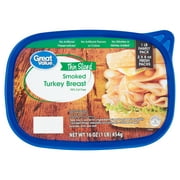Great Value Thin Sliced Smoked Turkey Breast Lunchmeat Family Pack, 16 oz Plastic Tub, 9 grams of Protein per 2oz Serving