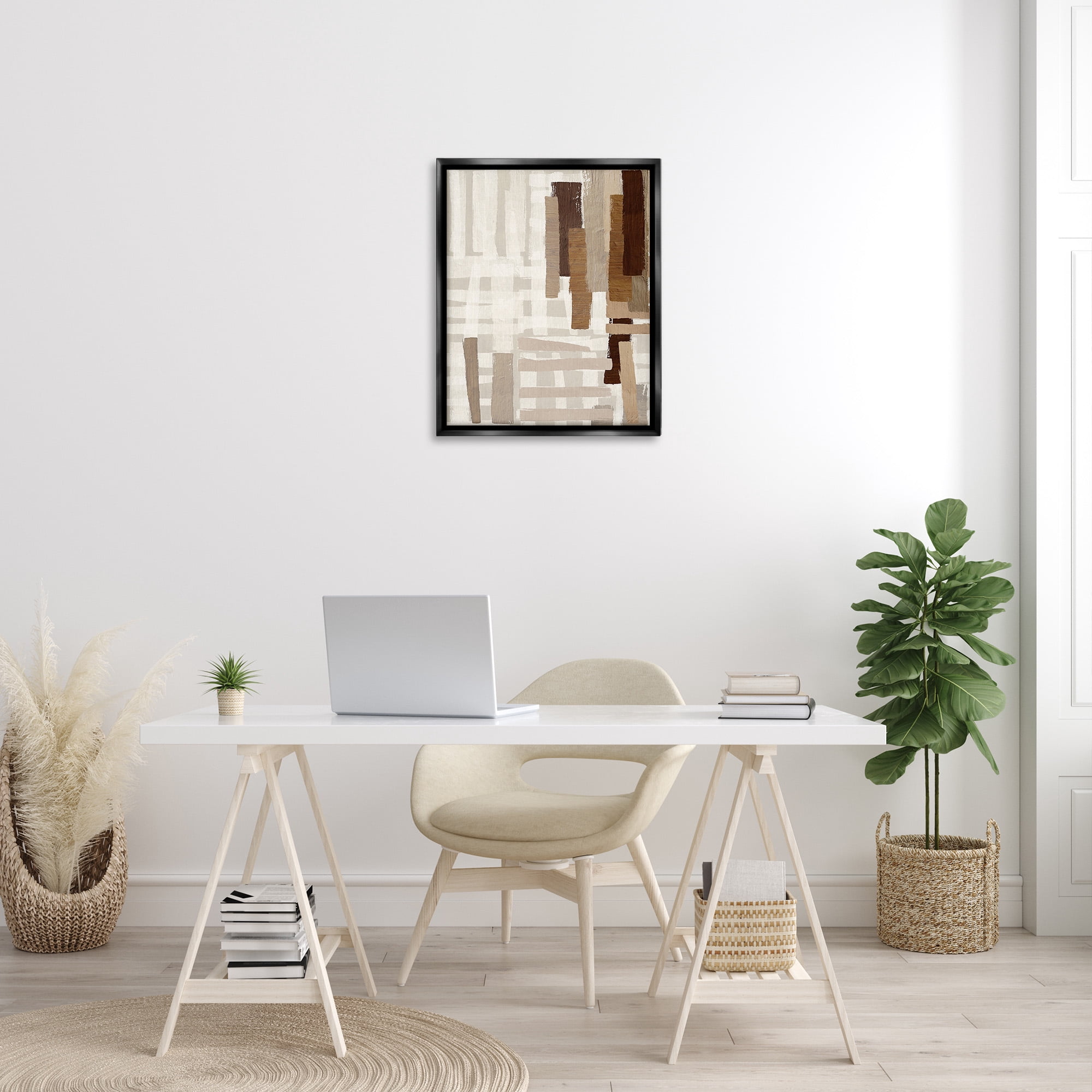 Stupell Industries Rustic Hatched Pattern Abstract Painting Black Floater Framed Canvas Art Print Wall Art, 25 x 31