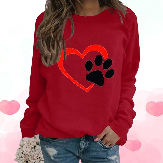 Amzcrzy Sweat-Shirt pour Femmes Imprimé de la Saint-Valentin Manches Longues Col Rond Blouse Chandails en Molleton de la Saint-Valentin pour Femmes Chemises à Manches Longues pour Femmes Chandail Chandail en Molleton m