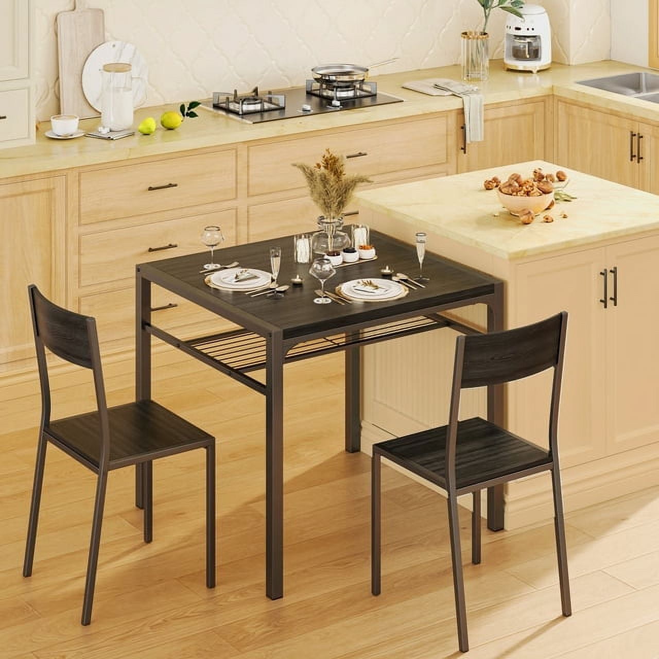 Lofka Dining Table Set for 2 to 4, Kitchen Table with Chairs and Storage Shelves for Small Space