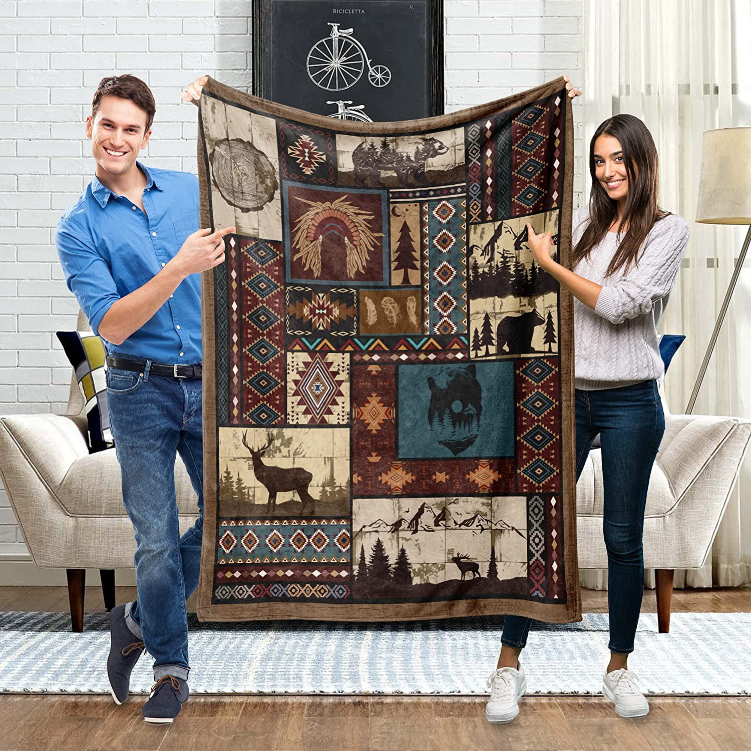 Aztec Throw Blanket Mexician Blanket American Native Boho Blanket