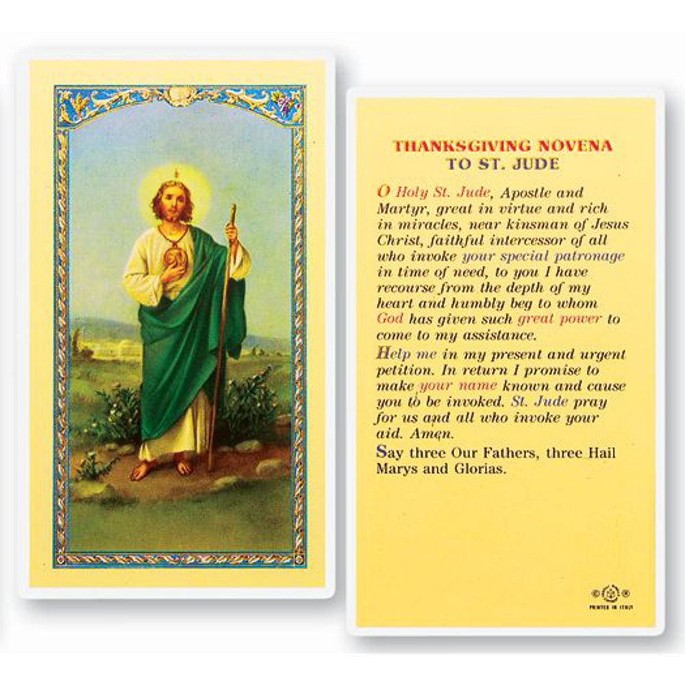 Thanksgiving Novena Saint Jude Holy Card Laminated