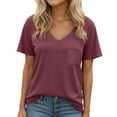 thumbnail image 2 of ClodeEU Women's V Neck Short Sleeve ， Casual Trendy T Shirts ，Cute Loose Fit Tees Wine,Womens Plus M, 2 of 5