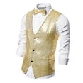 thumbnail image 3 of TISHITA Mens Sequins Vest Button Down Bow Tie Jacket Fashion Party Costume L Gold, 3 of 6