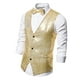 thumbnail image 3 of Chaleco de lentejuelas para hombre, chaqueta con botones y pajarita, traje de fiesta de moda, talla L, dorado Oro, 3 of 6