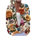 thumbnail image 2 of Cárdigan holgado informal con estampado de manga larga y botones para mujer, chaqueta de punto, top de poliéster para mujer, 2 of 5
