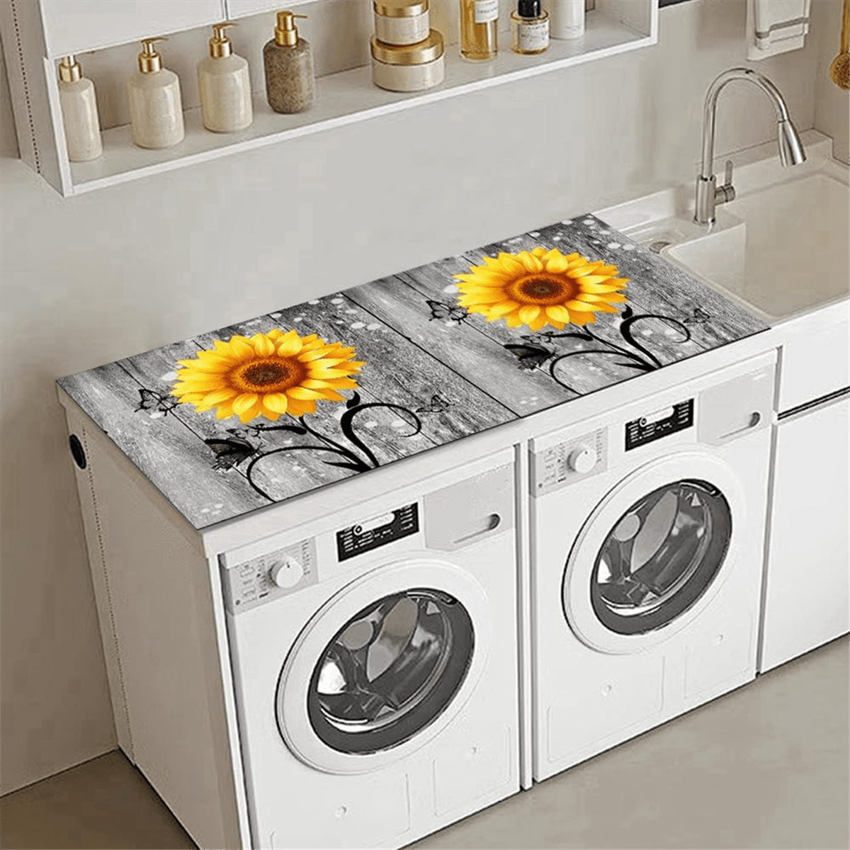 Flowers Washer Dryer Dust Cover Mat for Top Washing Machine Dust Cover Pad Fast Drying Absorbent Mat T