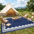 thumbnail image 2 of HIWEAVER Navy 10'x 20' Outdoor Rug Garden Decor Scolloped Bordered Carpet Plastic Straw Waterproof Reversible Patio Area Rug for Balcony Deck Picnic Portable Camping Mat, 2 of 8
