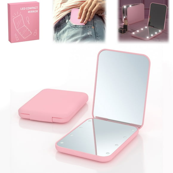 Xihbxyly Espejo para Visera de Coche, Espejo de Maquillaje con Luz Led, Diseño Compacto y Portátil, Aumento Hd para Mayor Precisión, Cierre Magnético para Mayor Seguridad, Ideal para Viajes, Color Ro
