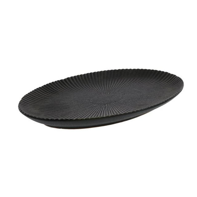 Benjara BM209878 Ceramic Oval Shaped Plate with Ribbed Pattern, Black - 0.75 x 6.5 x 10 in.