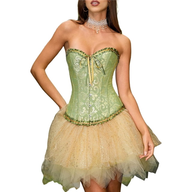 Tops de Corsé para Mujer, Lencería Moldeadora con Bustier, Body Push Up con Cintura de Encaje Verde L