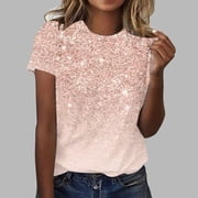JINMGG Womens Tops Blouses for Women Plus Size Fashion Casual Solid Color Printing V-Neck Short Sleeve T-Shirt Tops on