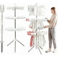 thumbnail image 3 of 3-Tier Clothes Drying Rack, 67-Inch Folding Laundry Drying Rack with 3 Rotatable Arms for Hangers, 24 Clips, Stainless Steel, for 27 Pieces of Clothes, White and Silver, 3 of 9