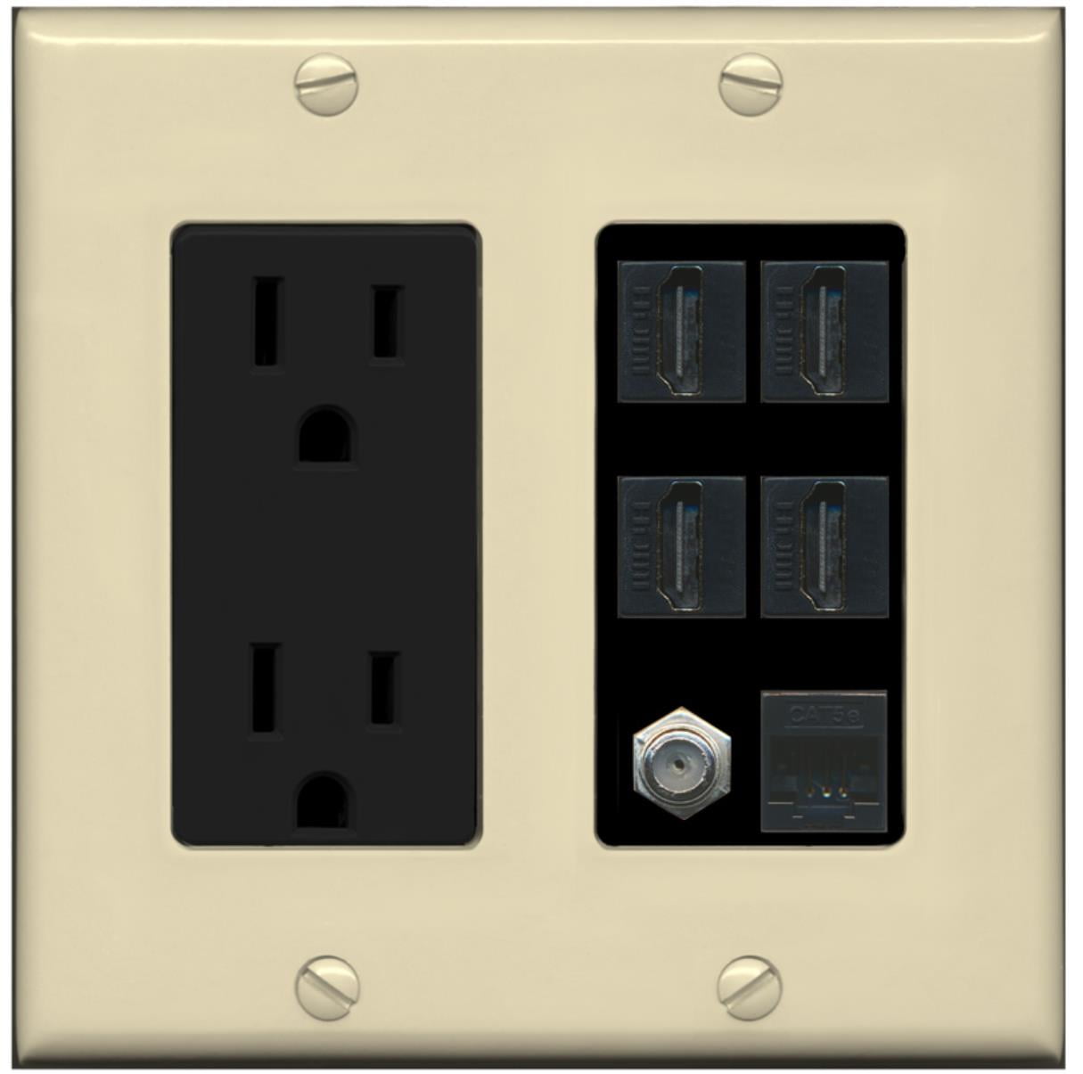 RiteAV 15A Power Outlet, 4 HDMI, 1 Cat5e 1 Coax Cable TV Wall