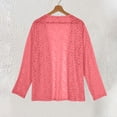 thumbnail image 4 of Women's Sweaters and Cardigans Summer Pink Solid Color Hollow Long Sleeve Lace Casual Cardigan Top, 4 of 5