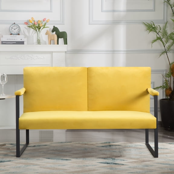 Xukmct 2 Seater Loveseat Sofa with Metal Frame and Padded Armrest, Upholstered Sofa Chair for Living Room, Bedroom, Yellow