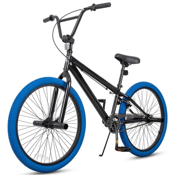 Hykolity 24 Inch Freestyle BMX Bike Kid Bicycle for Teen Boy Girl with 4 Pegs Rear Hand Brake Adjustable Seat Kickstand Reflectors, Blue