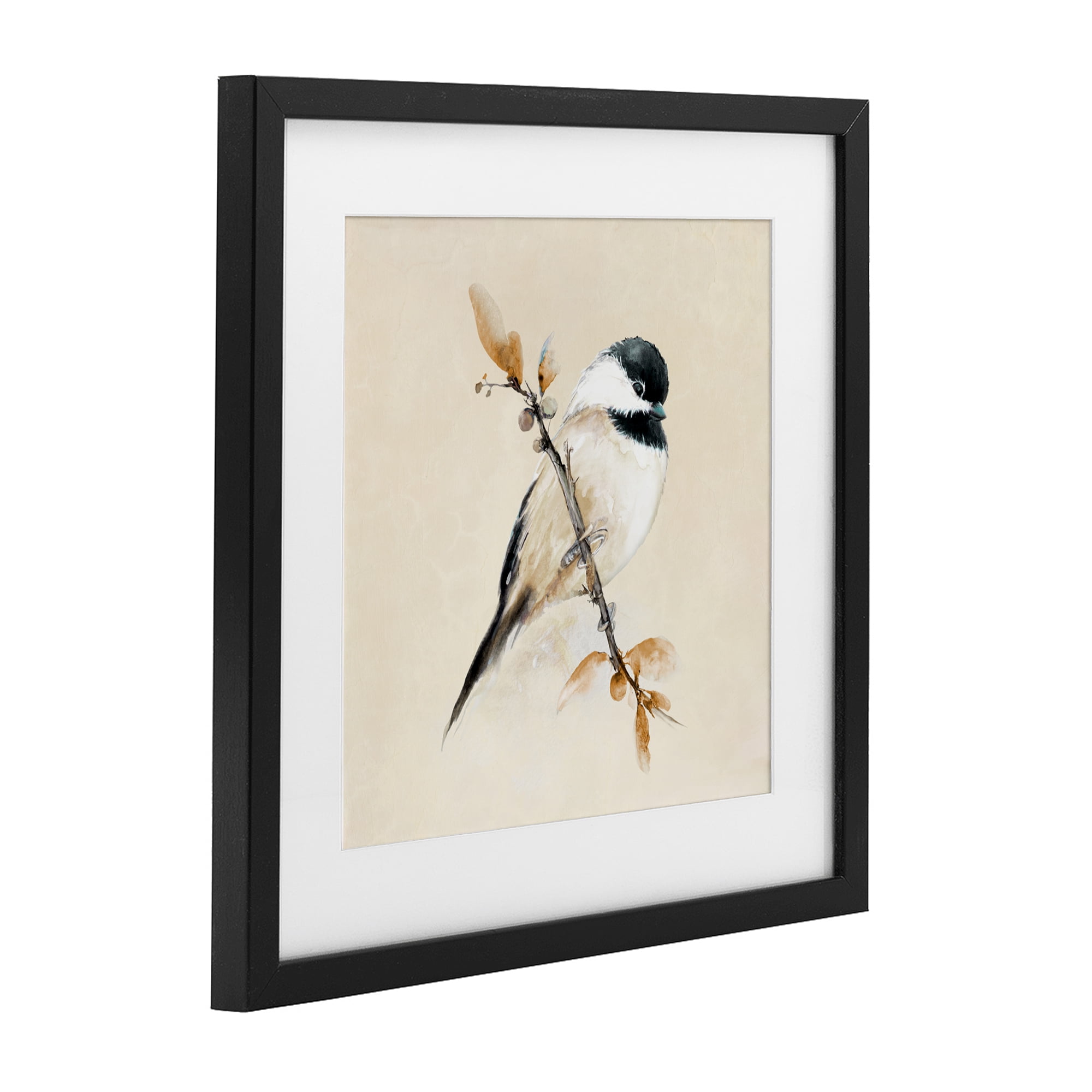 Stupell Industries Muted Watercolor Chickadee Black Framed Print Under Glass, design by Diannart